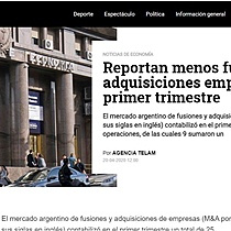 Reportan menos fusiones y adquisiciones empresarias en el primer trimestre